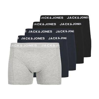 JACK & JONES Jacanthony Trunks 5 Pack Box Ln Bóxer, Hombre, Azul Marino Negro Gris, S JACK & JONES Jacanthony Trunks 5 Pack Box Ln Bóxer, Hombre, Azul Marino Negro Gris, S