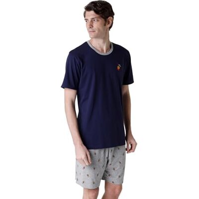 Lovable LVB Conjunto de Pijama Corto con Casaca con Bordado de Coco en la Parte Delantera para Hombre, Azul Navy, XS Lovable LVB Conjunto de Pijama Corto con Casaca con Bordado de Coco en la Parte Delantera para Hombre, Azul Navy, XS