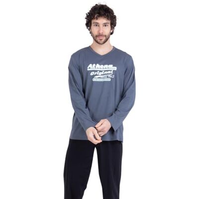Athena Ecopack Serigrapgie 7o71 Conjunto de Pijama para Hombre, Azul Gris/Negro, L Athena Ecopack Serigrapgie 7o71 Conjunto de Pijama para Hombre, Azul Gris/Negro, L