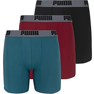 PUMA Calzoncillos bóxer para Hombre (Paquete de 3), Rojo/Gris/Verde Azulado, M PUMA Calzoncillos bóxer para Hombre (Paquete de 3), Rojo/Gris/Verde Azulado, M