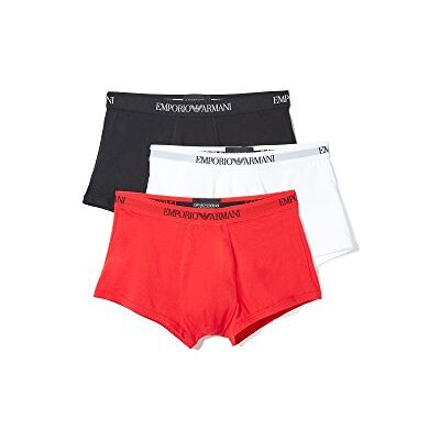 Giorgio Armani 3-pack Trunk Pure Cotton, Calzoncillos Hombre, Negro (White/Red/Black), L Giorgio Armani 3-pack Trunk Pure Cotton, Calzoncillos Hombre, Negro (White/Red/Black), L