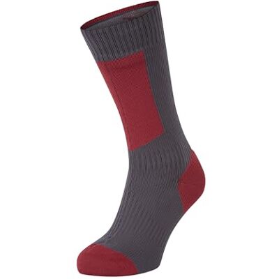 SEALSKINZ Waterproof Cold Weather Mid Length Sock with Hydrostop Calcetines unisex para adultos, Gris/Rojo/Blanco, L SEALSKINZ Waterproof Cold Weather Mid Length Sock with Hydrostop Calcetines unisex para adultos, Gris/Rojo/Blanco, L