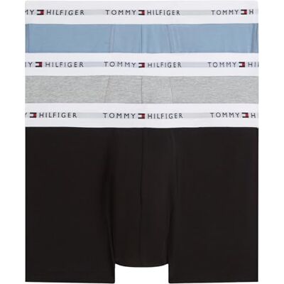 Tommy Hilfiger Calzoncillos bóxer Pack de 3 Hombre Trunks con Logotipo en la Cintura, Multicolor (Brisk Blue/Black/Ice HTHR), XL Tommy Hilfiger Calzoncillos bóxer Pack de 3 Hombre Trunks con Logotipo en la Cintura, Multicolor (Brisk Blue/Black/Ice HTHR), XL