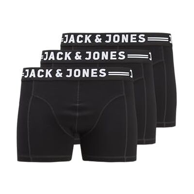 JACK & JONES Jacsense Trunks Noos Pls Pack de 3 Ropa interior, Hombre, Negro Blanco, 5XL JACK & JONES Jacsense Trunks Noos Pls Pack de 3 Ropa interior, Hombre, Negro Blanco, 5XL