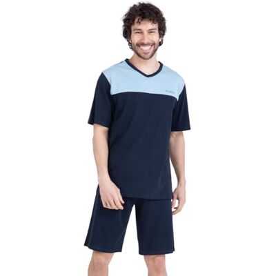 Athena Ecopack Construction 7q10 Conjunto de Pijama para Hombre, Azul Gris/Marino, M Athena Ecopack Construction 7q10 Conjunto de Pijama para Hombre, Azul Gris/Marino, M