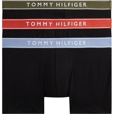Tommy Hilfiger Calzoncillos bóxer Pack de 3 Hombre Trunks de algodón elástico, Negro (Argean Sea/Crmel/Utility Sage), S Tommy Hilfiger Calzoncillos bóxer Pack de 3 Hombre Trunks de algodón elástico, Negro (Argean Sea/Crmel/Utility Sage), S