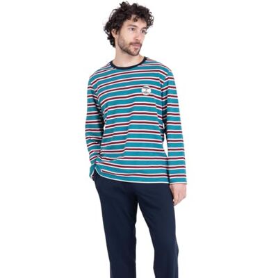 Athena Stripe Aventure 7q26 Conjunto de Pijama para Hombre, Verde Pato y Rojo/Marina, L Athena Stripe Aventure 7q26 Conjunto de Pijama para Hombre, Verde Pato y Rojo/Marina, L