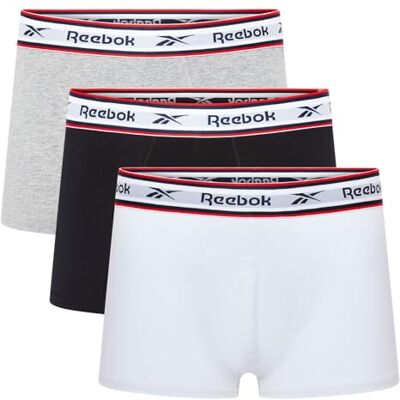 Reebok Barlow Men's Trunks Pack of 3 Mens Trunks, Breathable & Stretchable Underwear for Men Multipack Mens Underwear Cotton Black, White & Grey Reebok Barlow Men's Trunks Pack of 3 Mens Trunks, Breathable & Stretchable Underwear for Men Multipack Mens Underwear Cotton Black, White & Grey