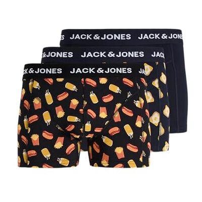 JACK & JONES Jackevin Food Trunks 3 Pack Jackevin Food Trunks Calzoncillos para Hombre (3 Unidades), Negro, L JACK & JONES Jackevin Food Trunks 3 Pack Jackevin Food Trunks Calzoncillos para Hombre (3 Unidades), Negro, L