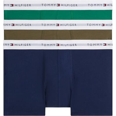 Tommy Hilfiger Calzoncillos bóxer Pack de 3 Hombre Trunks con Logotipo en la Cintura, Negro (Arm Grn/PRP Nvy/Nov Grn), S Tommy Hilfiger Calzoncillos bóxer Pack de 3 Hombre Trunks con Logotipo en la Cintura, Negro (Arm Grn/PRP Nvy/Nov Grn), S