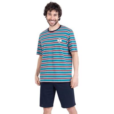 Athena Stripe Aventure 7q25 Conjunto de Pijama para Hombre, Verde Pato y Rojo/Marina, XXL Athena Stripe Aventure 7q25 Conjunto de Pijama para Hombre, Verde Pato y Rojo/Marina, XXL