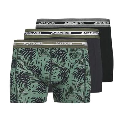 JACK & JONES Jacezra Leaves Trunks 3 Pack, Negro, L (Pack de 3) Hombres JACK & JONES Jacezra Leaves Trunks 3 Pack, Negro, L (Pack de 3) Hombres