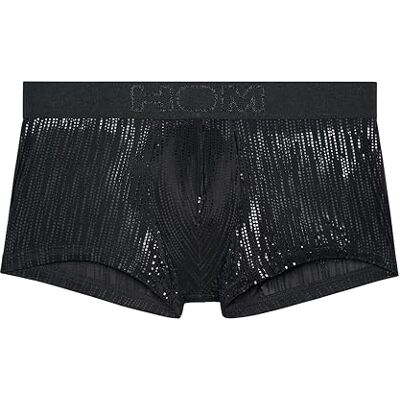 HOM Boxer Short Strip Trunks bre (Paquete de 1), Velo Negro Impresión Geométrica Brillante Negro, M HOM Boxer Short Strip Trunks bre (Paquete de 1), Velo Negro Impresión Geométrica Brillante Negro, M