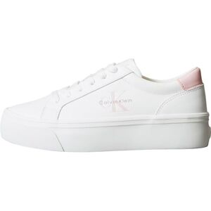 Calvin Sneaker con Suela Vulcanizada Mujer Logo Tag de Piel, Blanco (Bright White/Sweet Pink), 40 Calvin Sneaker con Suela Vulcanizada Mujer Logo Tag de Piel, Blanco (Bright White/Sweet Pink), 40