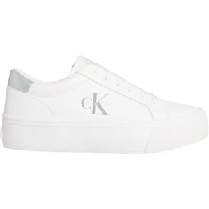 Calvin Sneaker con Suela Vulcanizada Mujer Silver Logo Tag con Logotipo, Blanco (Bright White/Silver), 40 Calvin Sneaker con Suela Vulcanizada Mujer Silver Logo Tag con Logotipo, Blanco (Bright White/Silver), 40
