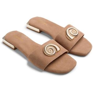 GIOSEPPO JALPAN Sandalias Planas de Piel con Detalle de Joya en Acabado Oro para Mujer, Comodidad y Estilo, Talón Abierto, Color Cuero, Talla 38 GIOSEPPO JALPAN Sandalias Planas de Piel con Detalle de Joya en Acabado Oro para Mujer, Comodidad y Estilo, Talón Abierto, Color Cuero, Talla 38