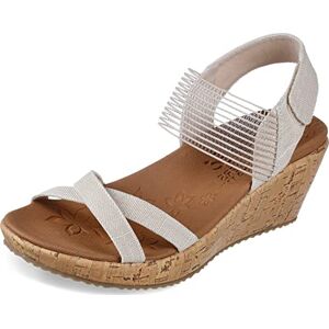Skechers Sandalia de cuña de corcho para mujer, Natural, 38.5 EU Skechers Sandalia de cuña de corcho para mujer, Natural, 38.5 EU