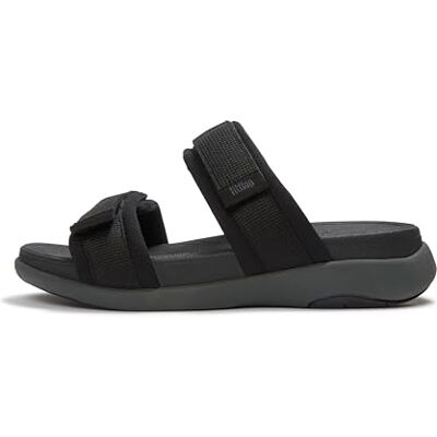 Fitflop F-Mode GO ADJ Sandalias planas de dos barras con cincha acolchada para hombre, color negro, talla 8, Black, 42 EU Fitflop F-Mode GO ADJ Sandalias planas de dos barras con cincha acolchada para hombre, color negro, talla 8, Black, 42 EU