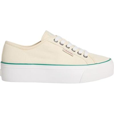 Calvin Sneaker con Suela Vulcanizada Mujer Logo Tag con Plataforma, Amarillo (Sweet Corn/Wild Green), 36 Calvin Sneaker con Suela Vulcanizada Mujer Logo Tag con Plataforma, Amarillo (Sweet Corn/Wild Green), 36