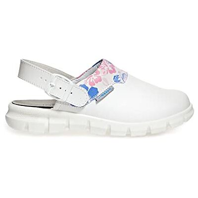 Abeba Clog 7320 Dynamic Zuecos de Piel Lisa, Color Blanco con Estampado Floral, Certificado 39 Abeba Clog 7320 Dynamic Zuecos de Piel Lisa, Color Blanco con Estampado Floral, Certificado 39