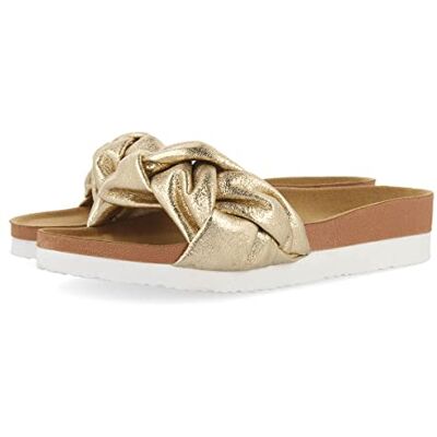 GIOSEPPO Chanclas Doradas Tipo Bio con Pala Trenzada para Mujer Yoder GIOSEPPO Chanclas Doradas Tipo Bio con Pala Trenzada para Mujer Yoder