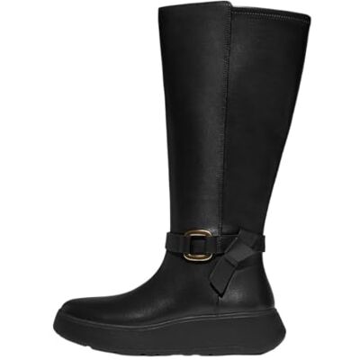 Fitflop F-Mode Botas altas de piel con anillo cuadrado para mujer, hasta la rodilla, color negro, talla 6.5, Black, 40 EU Fitflop F-Mode Botas altas de piel con anillo cuadrado para mujer, hasta la rodilla, color negro, talla 6.5, Black, 40 EU