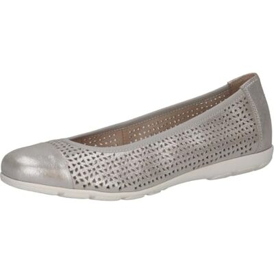 CAPRICE Bailarinas de Cuero para Mujer con Estampado de Agujeros, Silver Sue Met, 40 EU CAPRICE Bailarinas de Cuero para Mujer con Estampado de Agujeros, Silver Sue Met, 40 EU