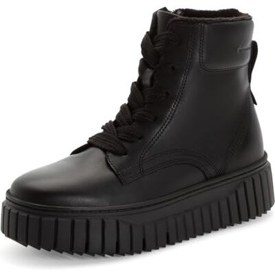 Tamaris Damen Botas planas de encaje para mujer, tobillo , color negro (cuero negro), 5 UK, Piel negra, 38 EU Tamaris Damen Botas planas de encaje para mujer, tobillo , color negro (cuero negro), 5 UK, Piel negra, 38 EU