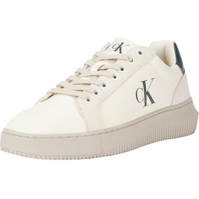 Calvin Sneaker con Suela Cupsole Hombre Chunky Authentic Calzado, Beige (Creamy White/Eggshell/Green), 44 Calvin Sneaker con Suela Cupsole Hombre Chunky Authentic Calzado, Beige (Creamy White/Eggshell/Green), 44