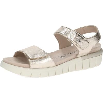 CAPRICE Sandalia plana de piel para mujer, Lt Gold Metal, 40 EU Ancho CAPRICE Sandalia plana de piel para mujer, Lt Gold Metal, 40 EU Ancho