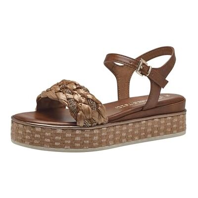 MARCO TOZZI Sandalias de cuña para mujer con correa ajustable cómodas, Cognac Comb, 39 EU MARCO TOZZI Sandalias de cuña para mujer con correa ajustable cómodas, Cognac Comb, 39 EU