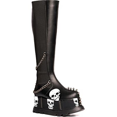 LAMODA Huevos, Botas Altas hasta la Rodilla Mujer, Black PU Skull, 37 EU LAMODA Huevos, Botas Altas hasta la Rodilla Mujer, Black PU Skull, 37 EU
