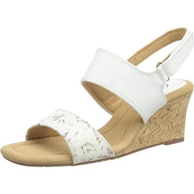Clarks Kyarra Faye Sandalias de cuña para mujer, color verde oliva, Piel blanca., 41.5 EU Clarks Kyarra Faye Sandalias de cuña para mujer, color verde oliva, Piel blanca., 41.5 EU