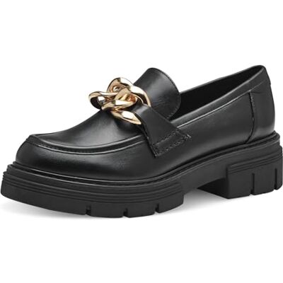 MARCO TOZZI Mocasines de tacón con Plataforma Vegana para Mujer, Negro y Dorado., 36 EU MARCO TOZZI Mocasines de tacón con Plataforma Vegana para Mujer, Negro y Dorado., 36 EU