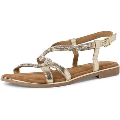 MARCO TOZZI Sandalia de tacón para Mujer de Piel , talón, Gold Comb, 38 EU MARCO TOZZI Sandalia de tacón para Mujer de Piel , talón, Gold Comb, 38 EU