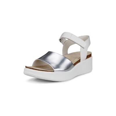 ECCO Sandalias de corcho con cuña Flowt para mujer, blanco, plateado (Pure Silver/White), 38/38.5 EU ECCO Sandalias de corcho con cuña Flowt para mujer, blanco, plateado (Pure Silver/White), 38/38.5 EU