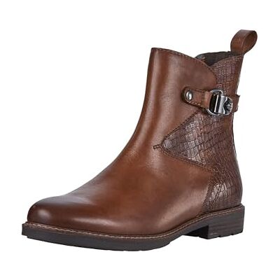 MARCO TOZZI Botines planos sin tacón para mujer con porcentaje de piel, Cognac Comb, 39 EU MARCO TOZZI Botines planos sin tacón para mujer con porcentaje de piel, Cognac Comb, 39 EU
