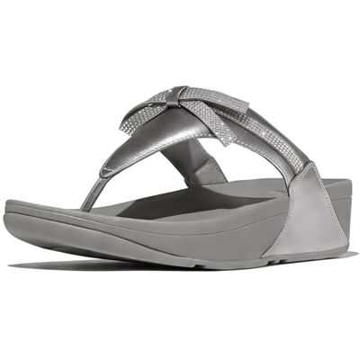 Fitflop Lulu Glitz-Bow Leather Toe-Post Sandalia para mujer, color plateado, talla 39 EU Fitflop Lulu Glitz-Bow Leather Toe-Post Sandalia para mujer, color plateado, talla 39 EU