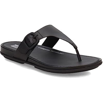 Fitflop Gracie Rubber-Buckle Leather Toe-Post Sandals, Sandalia Mujer, Todo Negro, 38.5 EU Fitflop Gracie Rubber-Buckle Leather Toe-Post Sandals, Sandalia Mujer, Todo Negro, 38.5 EU