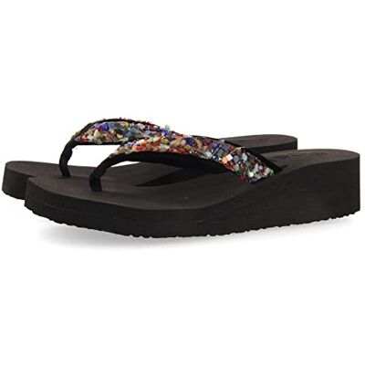 GIOSEPPO Chanclas Negras de cuña con Detalle de pedrería Multicolor para Mujer destord GIOSEPPO Chanclas Negras de cuña con Detalle de pedrería Multicolor para Mujer destord