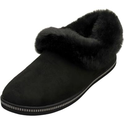 Skechers Pantuflas para mujer, Piel sintética de microfibra negra, 40 EU Skechers Pantuflas para mujer, Piel sintética de microfibra negra, 40 EU