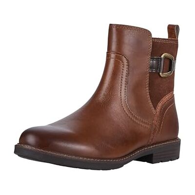 MARCO TOZZI Botines planos sin tacón para mujer con porcentaje de piel, Cognac Comb, 38 EU MARCO TOZZI Botines planos sin tacón para mujer con porcentaje de piel, Cognac Comb, 38 EU