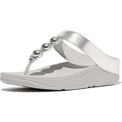 Fitflop FINO Mirror-Dome Sandalias de piel metálica para mujer, plateadas, talla 7 Fitflop FINO Mirror-Dome Sandalias de piel metálica para mujer, plateadas, talla 7