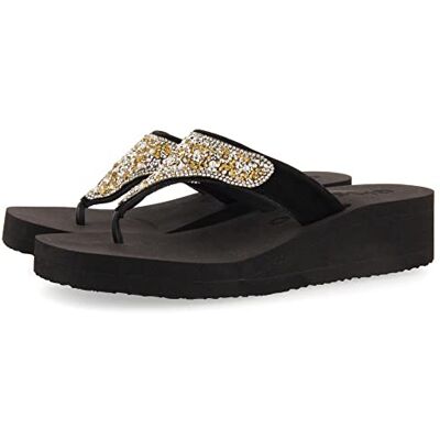 GIOSEPPO Chanclas Negras de cuña con Detalle de pedrería Multicolor para Mujer dontreix GIOSEPPO Chanclas Negras de cuña con Detalle de pedrería Multicolor para Mujer dontreix