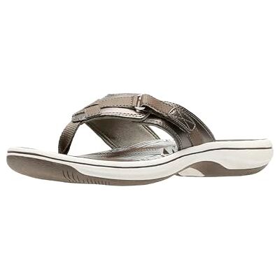 Clarks Mujeres Breeze Sea Punta Abierta Casual Chanclas, New Pewter Synthetic, Talla 5 Clarks Mujeres Breeze Sea Punta Abierta Casual Chanclas, New Pewter Synthetic, Talla 5