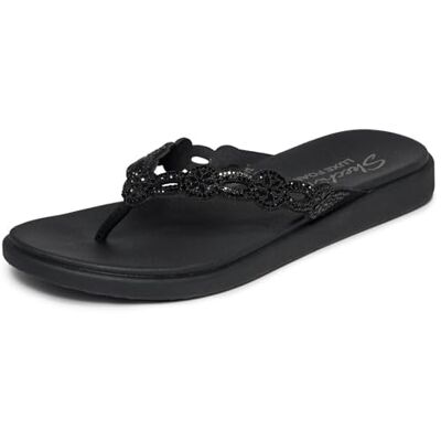 Skechers Meditation Luxe-Rhinestone Sandalias Planas Cortadas con láser para Mujer, Color Negro, Talla 6 Skechers Meditation Luxe-Rhinestone Sandalias Planas Cortadas con láser para Mujer, Color Negro, Talla 6