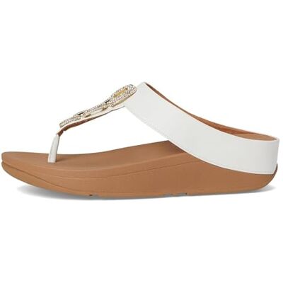 Fitflop Women's Fino Crystal-Chain Leather Toe-Post Sandals, White, 43 EU Fitflop Women's Fino Crystal-Chain Leather Toe-Post Sandals, White, 43 EU