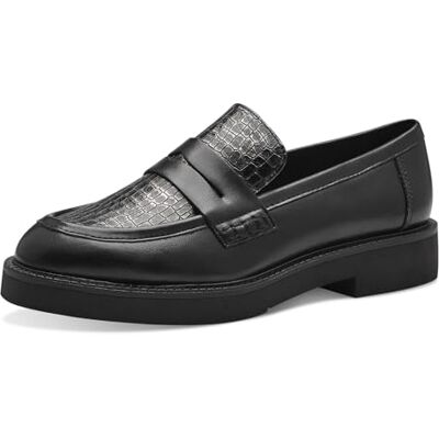 MARCO TOZZI Mocasines para Mujer sin tacón en Piel sintética con tacón de Bloque, Peine Negro, 38 EU MARCO TOZZI Mocasines para Mujer sin tacón en Piel sintética con tacón de Bloque, Peine Negro, 38 EU