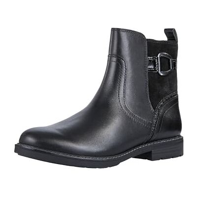 MARCO TOZZI Botines planos sin tacón para mujer con porcentaje de piel, Peine Negro, 39 EU MARCO TOZZI Botines planos sin tacón para mujer con porcentaje de piel, Peine Negro, 39 EU