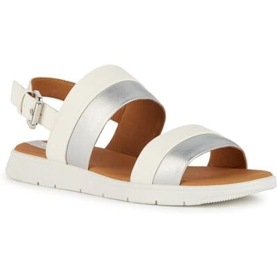 Geox Sandalia D DANDRA A Slide para mujer, blanco/plata, talla 40 EU, blanco y plateado, 40 EU Geox Sandalia D DANDRA A Slide para mujer, blanco/plata, talla 40 EU, blanco y plateado, 40 EU